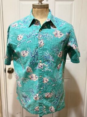 VINTAGE Cooke Street Hawaiian Shirt - Teal Under the Sea Print - Men's Large
